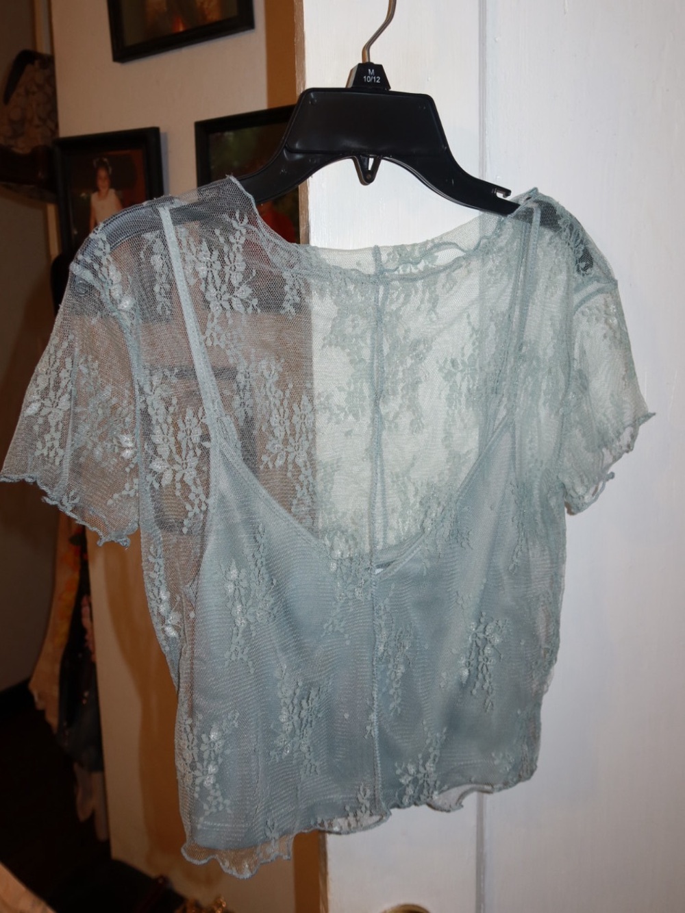 Light Blueish/Grayish Lace Cropped Top